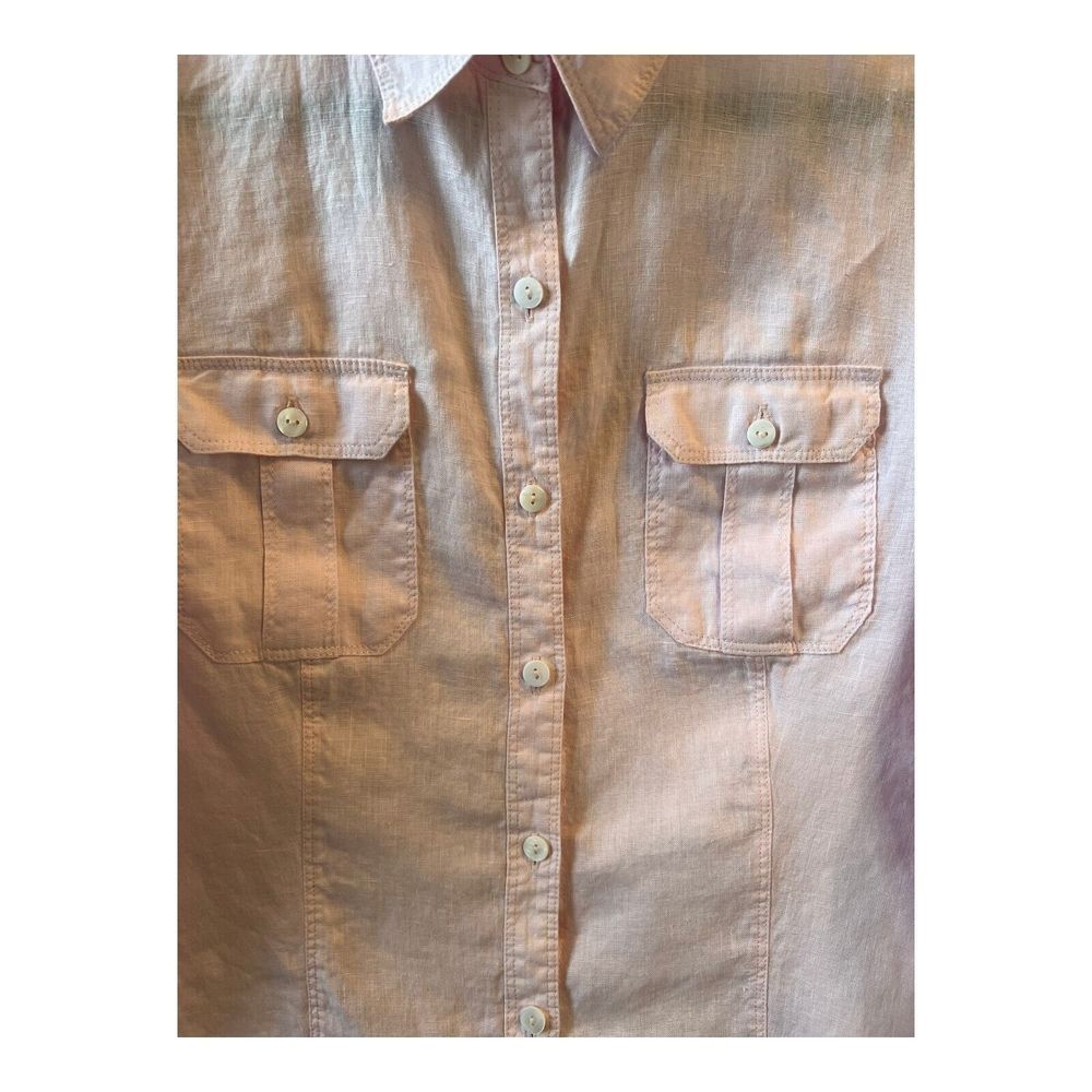 Saks Fifth Avenue Linen Blouse Utilitarian Pocket Roll Tab Sleeve Light Pink Med